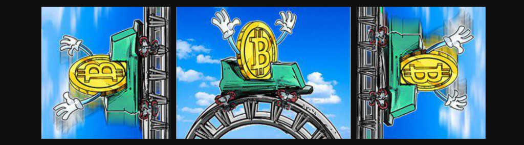 Illustrative Image - Bitcoin Riding Rollercoaster, illustrating ups and downs in crypto