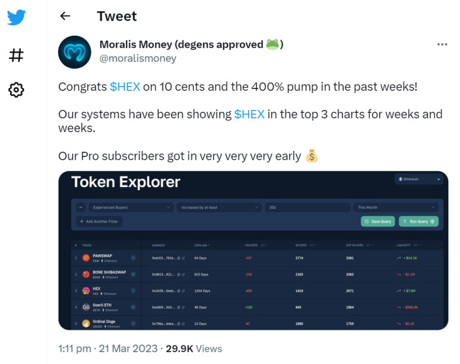 Tweet Post - Users Saying that it is not too late to buy HEX