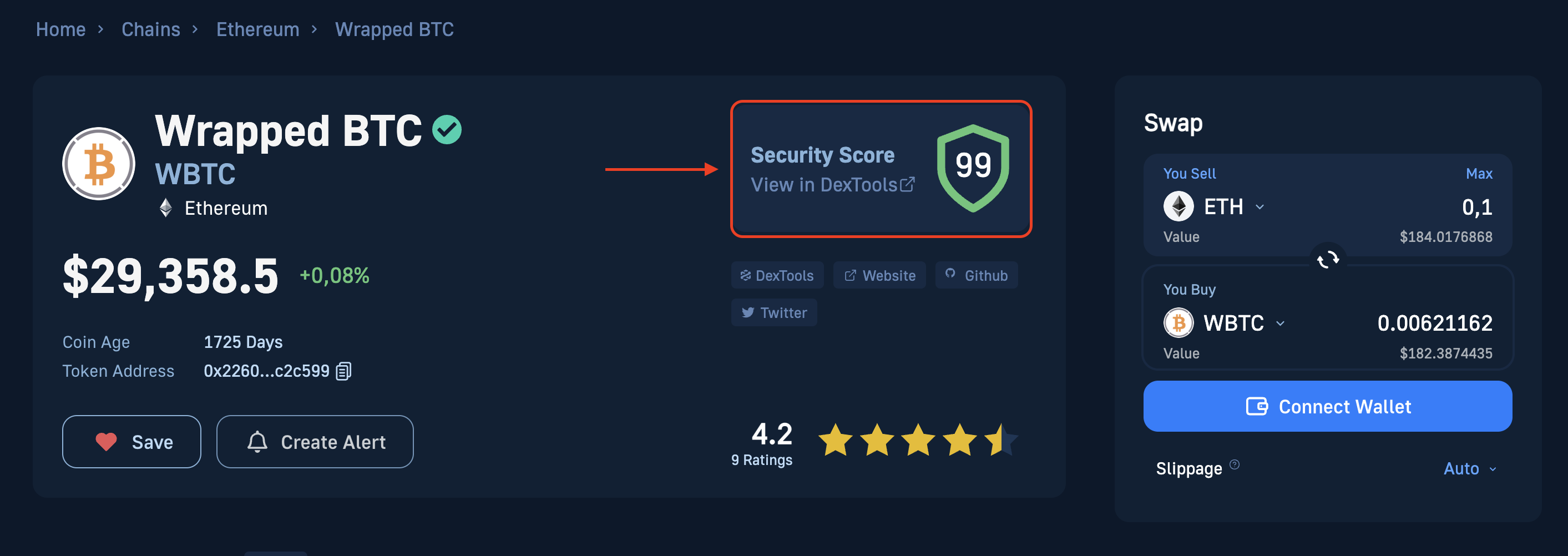 security score on the Moralis Money token pages