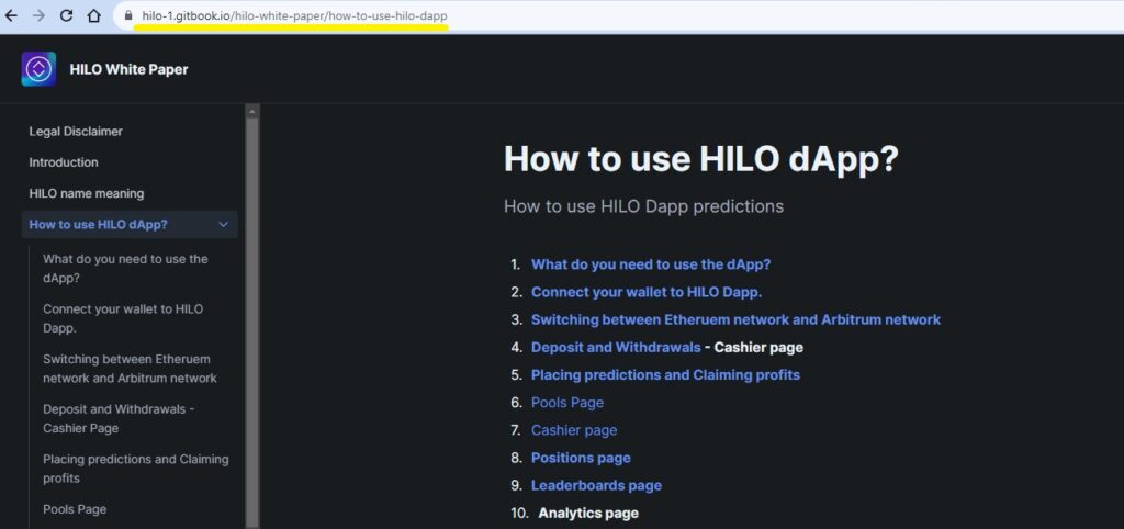 how to use the Hilo dapp - Hilo crypto whitepaper