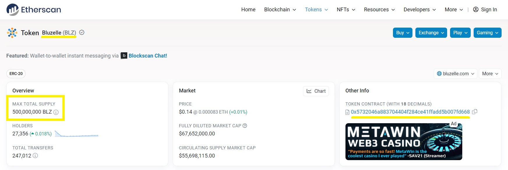 Max total supply of the BLZ coin