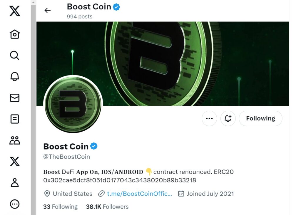 What is Boost Coin and How Can You Buy the BOOST Token-Twitter-account