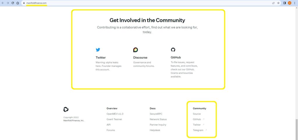Get involved with the Manifold Finance Crypto Community page